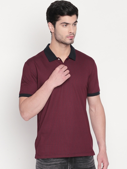 

BYFORD by Pantaloons Men Maroon & Blue Self Design Polo Collar T-shirt