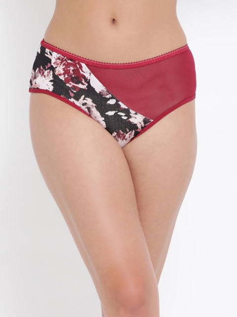 

Clovia Women Maroon & Black Printed Mid Rise Lace Hipster Briefs PN3291P15XL