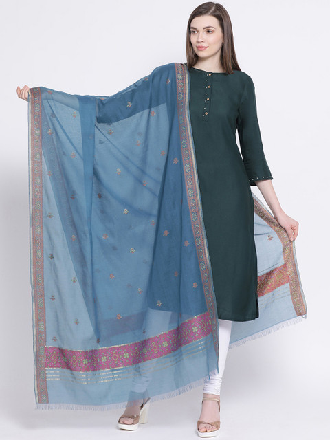 

SHINGORA Blue Woven Design Antimicrobial Dupatta