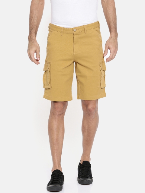 

COOL COLORS Men Mustard Yellow Solid Slim Fit Cargo Shorts
