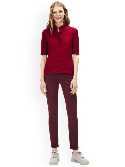 

Lacoste Women Red Solid Polo Collar T-shirt