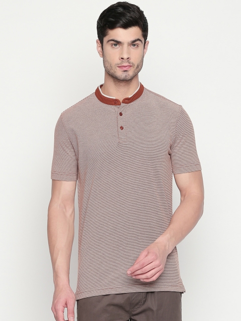 

BYFORD by Pantaloons Men Brown Self Design Mandarin Collar T-shirt