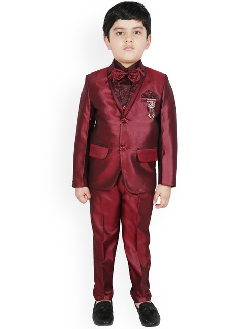 

SG YUVRAJ Boys Maroon Solid Regular-Fit Tuxedo Suit