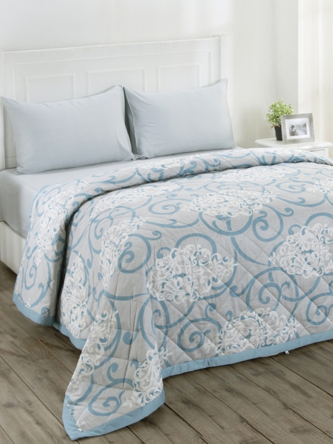 

MASPAR Blue & Grey Ethnic Motifs AC Room 110 GSM Double Bed Quilt