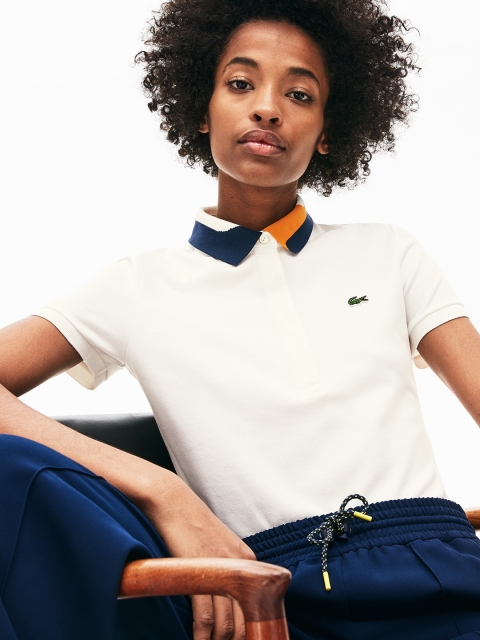 

Lacoste Women White Solid Polo Collar T-shirt