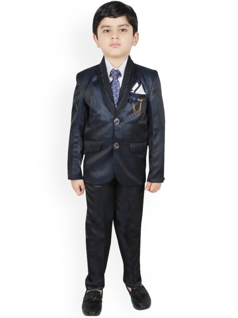 

SG YUVRAJ Boys Navy Blue & White Self Design Regular-Fit Suit Set