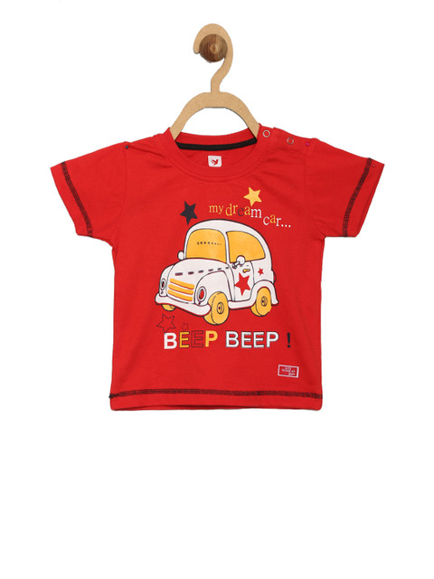 

612 league Boys Red Printed Round Neck T-shirt