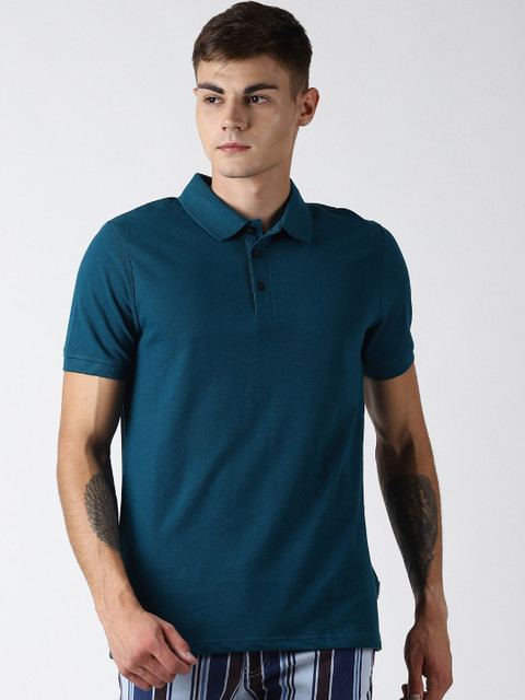 

Blue Saint Men Blue Solid Polo Collar T-shirt