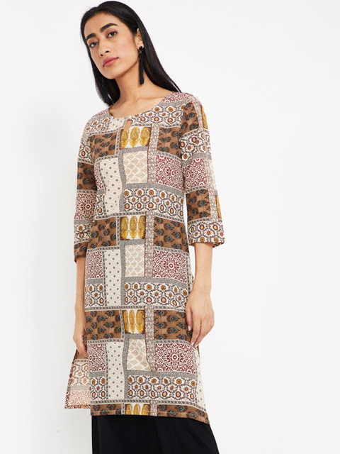 

Melange by Lifestyle Women Beige Printed Straight Kurta