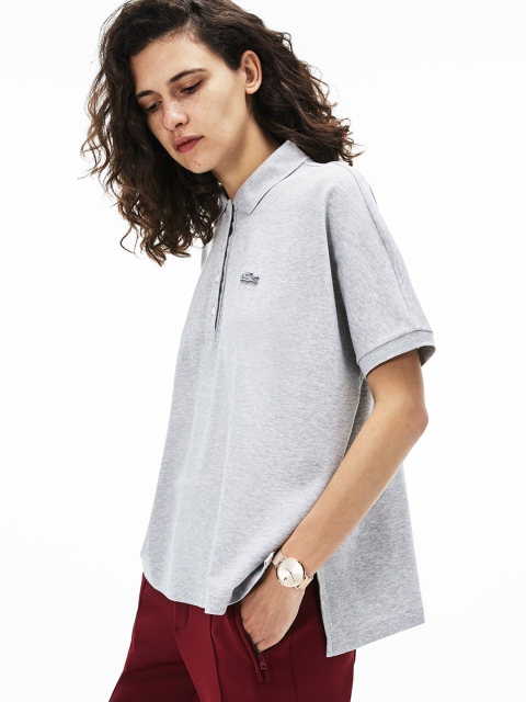 

Lacoste Women Grey Melange Solid Polo Collar T-shirt