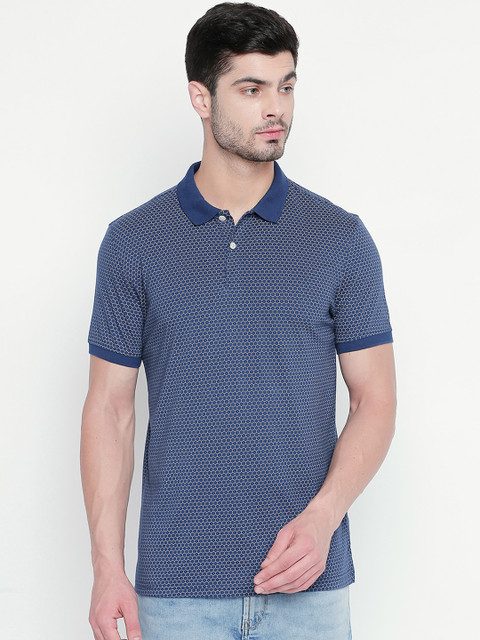 

BYFORD by Pantaloons Men Blue Printed Polo Collar T-shirt