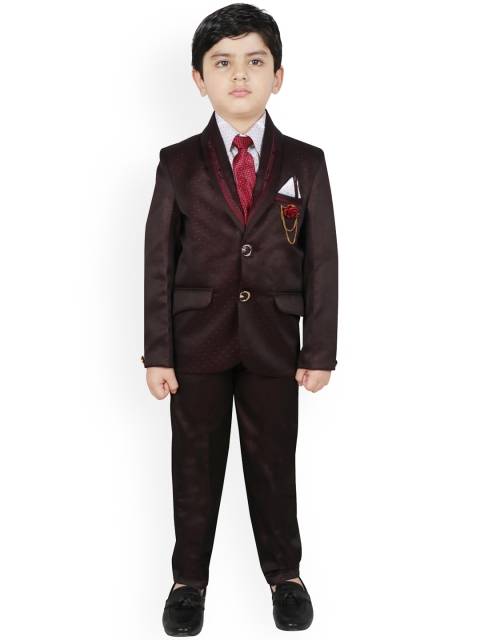 

SG YUVRAJ Boys Maroon & White Self Design Regular-Fit Suit Set
