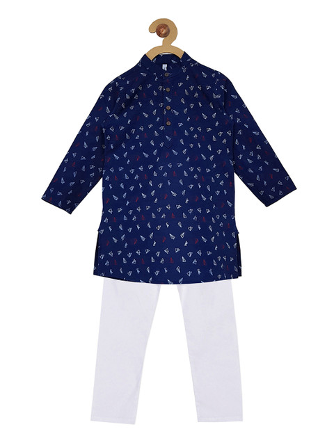 

Campana Boys Navy Blue & White Printed Kurta with Pyjamas
