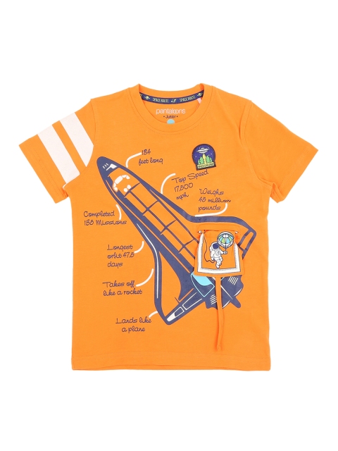 

Pantaloons Junior Boys Orange Printed Round Neck Pure Cotton T-shirt