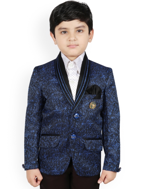 

SG YUVRAJ Boys Navy Blue Self-Design Regular-Fit Tuxedo Blazer