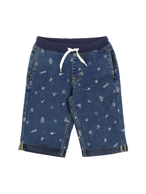

Pantaloons Junior Boys Blue Printed Regular Fit Denim Shorts