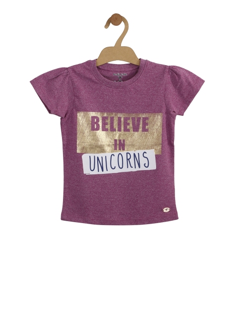 

Stupid Cupid Girls Purple Printed Round Neck T-shirt
