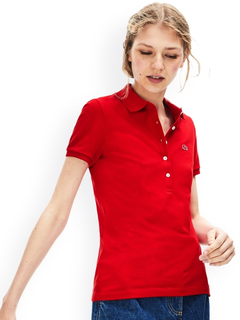 

Lacoste Women Red Solid Polo Collar T-shirt