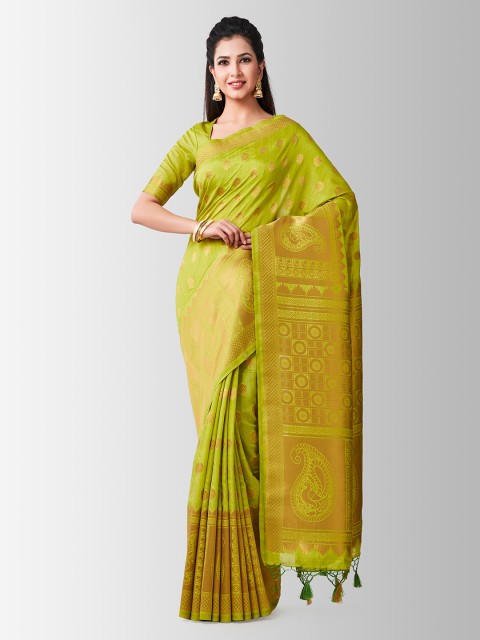 

MIMOSA Lime Green Art Silk Woven Design Kanjeevaram Saree