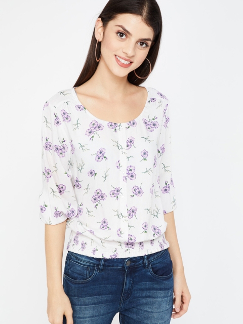 

Bossini Women Off-White Floral Print Blouson Top