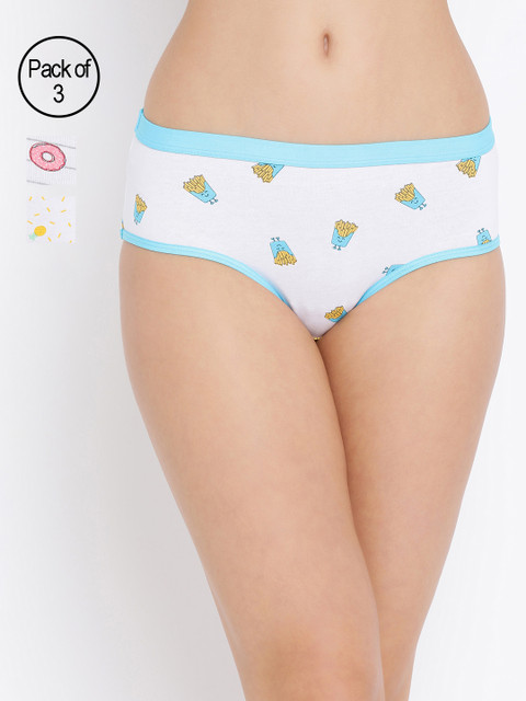 

Clovia Women Pack Of 3 White Printed Hipster Briefs COMPNC663XL