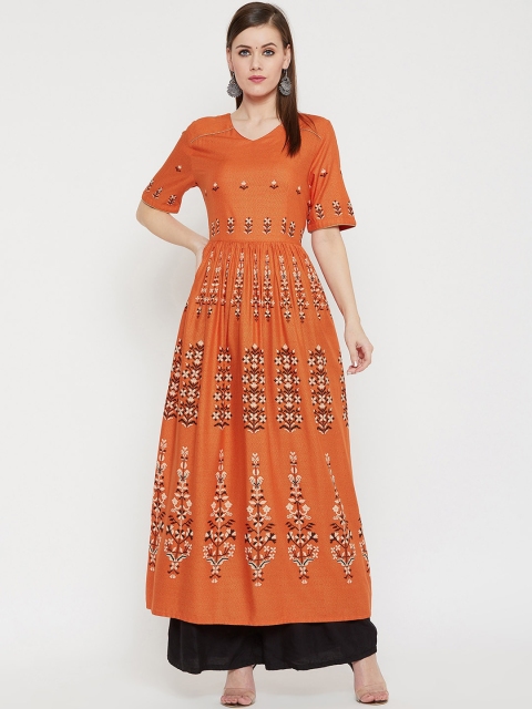 

RARE ROOTS Women Orange Printed Anarkali Kurta