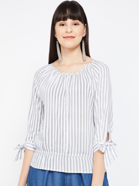 

Fame Forever by Lifestyle Women White Striped Shirt Style Top