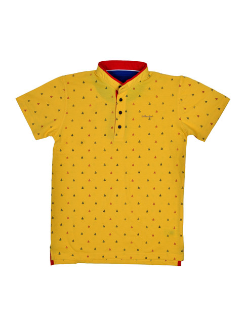 

Lil Tomatoes Boys Yellow Printed Mandarin Collar T-shirt
