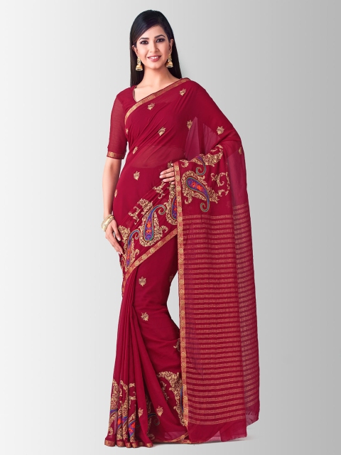 

MIMOSA Maroon & Beige Poly Chiffon Printed Banarasi Saree