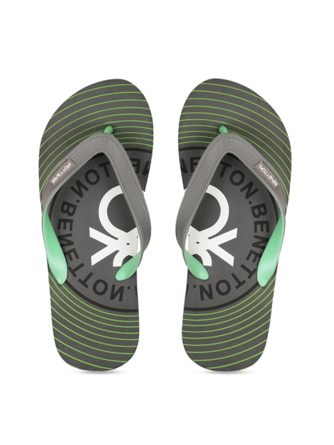 

United Colors of Benetton Men Grey & Olive Green Printed Thong Flip-Flops