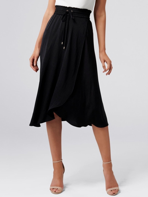 

Forever New Women Black Solid Wrap Midi Skirt, Blue