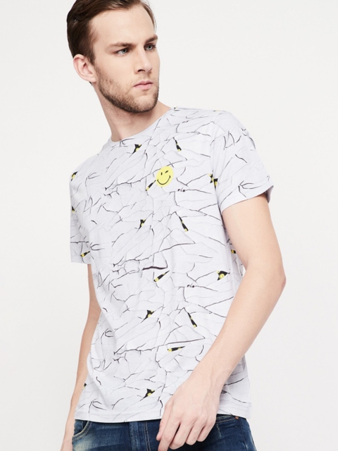 

Smiley World Men Grey Printed Round Neck T-shirt