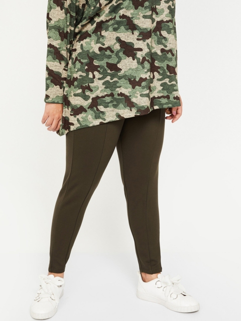 

nexus Plus Size Women Olive Green Regular Fit Solid Regular Trousers