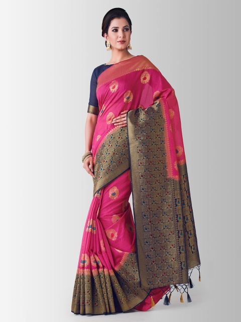 

MIMOSA Pink & Blue Art Silk Woven Design Kanjeevaram Saree