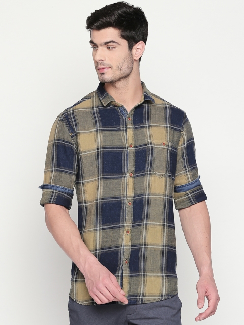 

SF JEANS by Pantaloons Men Yellow & Black Slim Fit Checked Casual Shirt