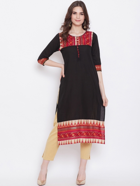 

rangeelo rajasthan Women Black Printed Straight Kurta