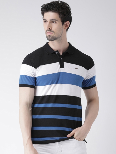 

Club York Men Black Striped Polo Collar T-shirt
