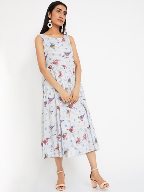 

Colour Me by Melange Women Grey & Blue Fit and Flare Dress
