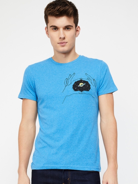 

Smiley World Men Blue Printed Round Neck T-shirt