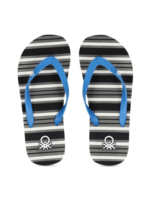 

United Colors of Benetton Men Black & Blue Striped Thong Flip-Flops