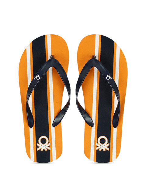 

United Colors of Benetton Men Orange & Navy Blue Printed Thong Flip-Flops