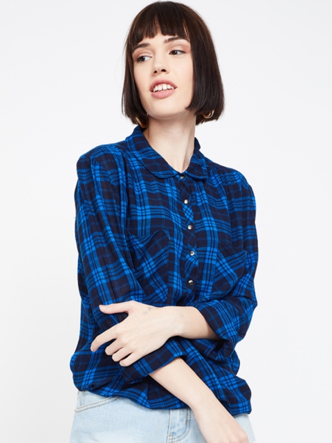 

Fame Forever by Lifestyle Women Navy Blue & Black Regular Fit Checked Casual Shirt