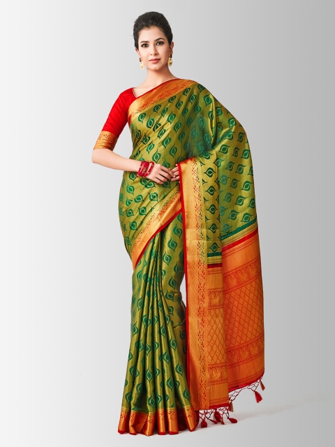 

MIMOSA Green & Red Art Silk Woven Design Kanjeevaram Saree