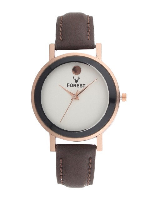 

Hobforestessentials Women Off-White Leather Analogue Watch FR-302L-BKBR