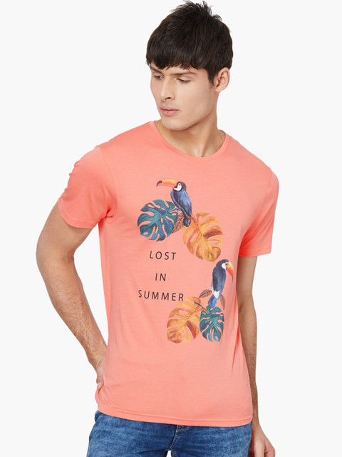 

Fame Forever by Lifestyle Men Peach-Coloured Printed Round Neck T-shirt