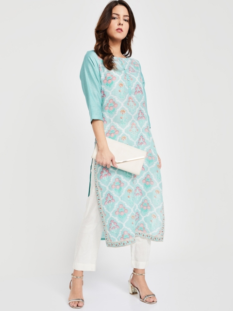 Melange by Lifestyle Women Blue Printed Straight Kurta