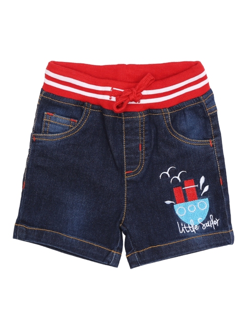 

Pantaloons Baby Boys Blue Embroidered Regular Fit Denim Shorts