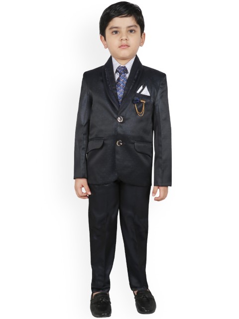 

SG YUVRAJ Boys Navy Blue & White Self Design Regular-Fit Suit