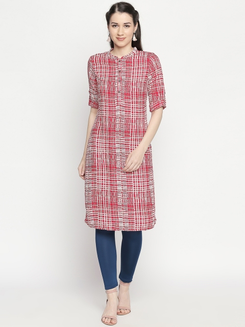 

RANGMANCH BY PANTALOONS Women Pink & White Printed Straight Kurta