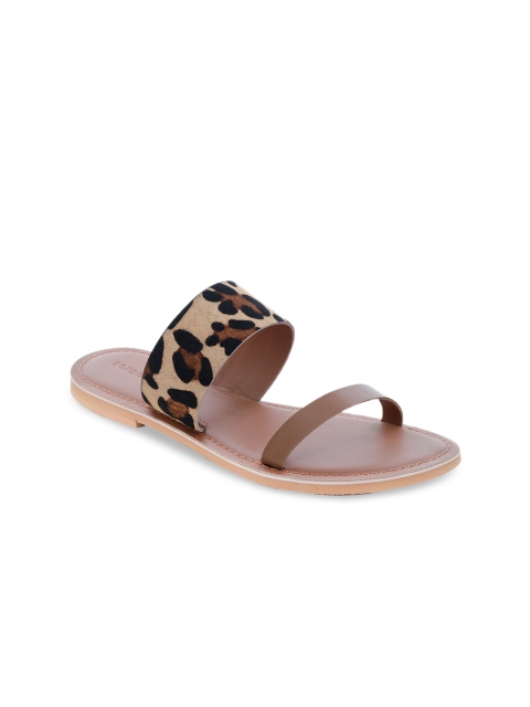 

London Rag Women Tan Printed Leather Open Toe Flats